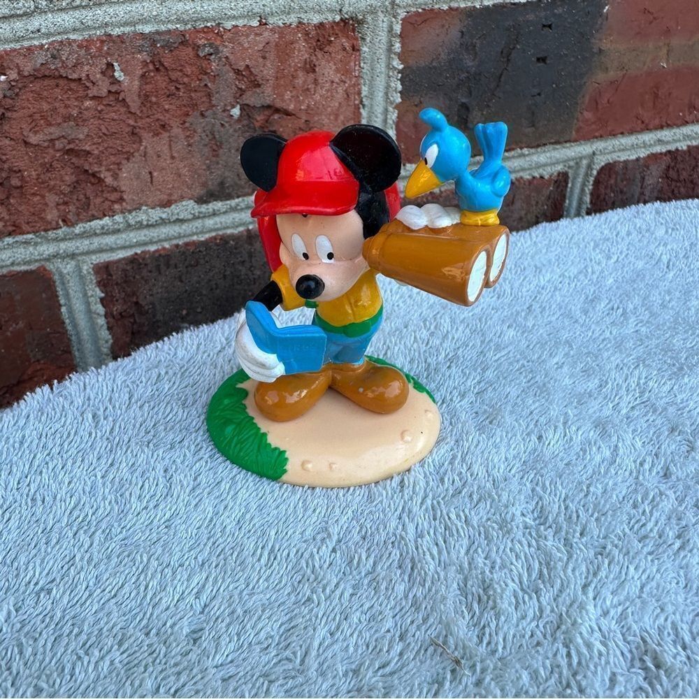 Vtg Mickey Mouse Red Hat Blue Bird Watching Plastic Figure Applause Disney